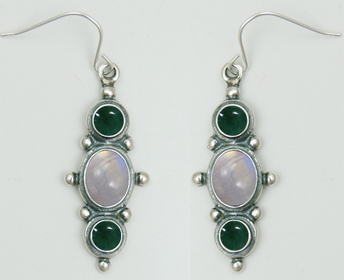 Sterling Silver Drop Dangle Earrings With Rainbow Moonstone And Fluorite